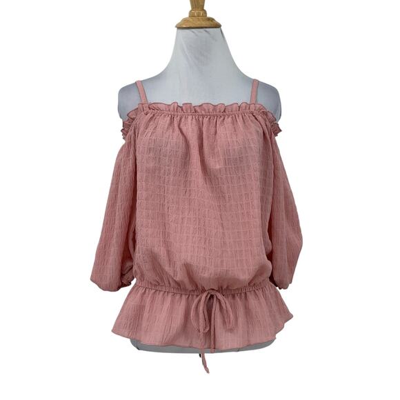BCX Tops - BCX Top Womens S Small Peony Pink Cold Off Shoulder Drawstring Waist Tie Peplum